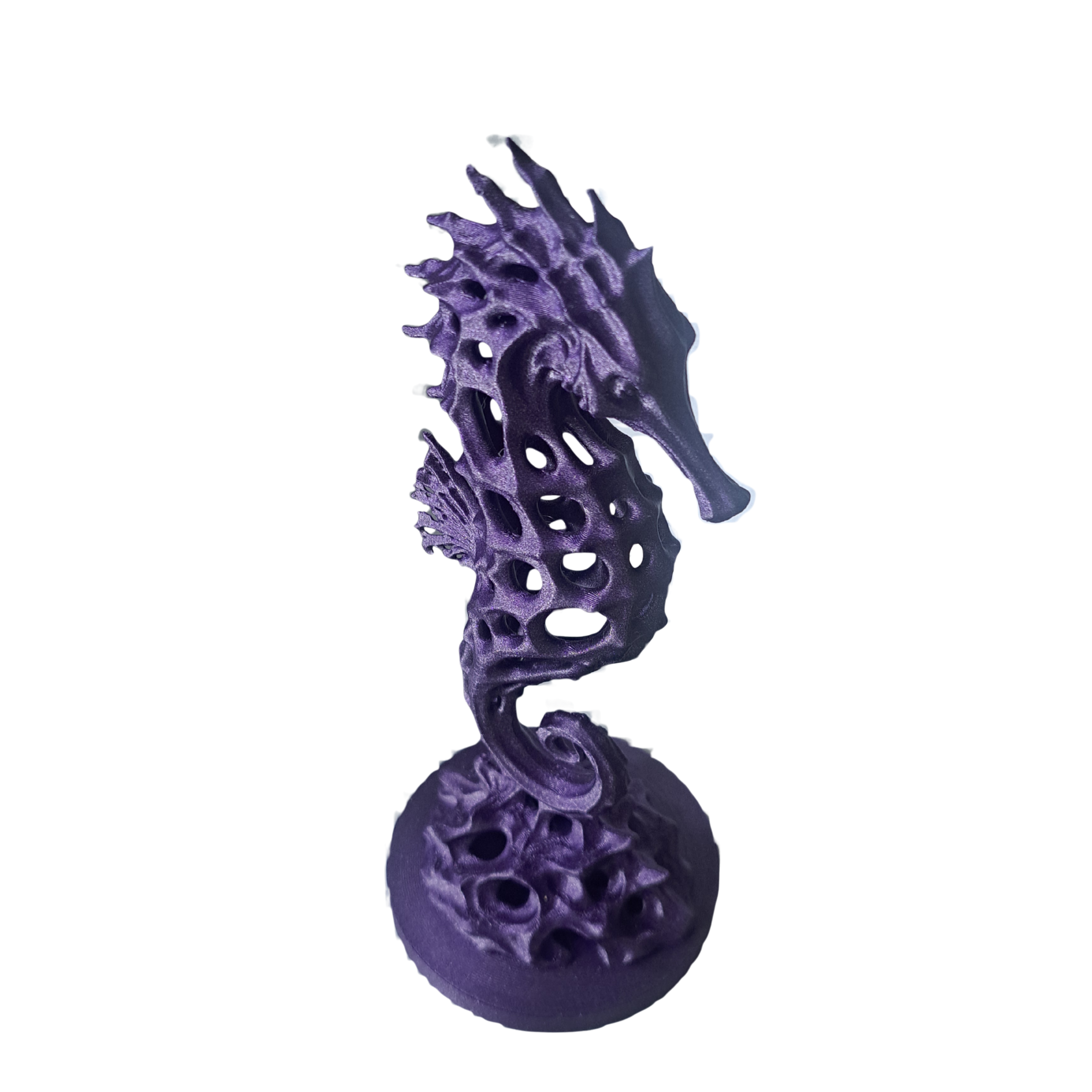 Angled view of the seahorse prototype openwork form